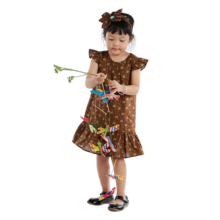 Đầm Suông Tay Cánh Tiên Bé Gái Teps ĐB016 In Hoa – Nâu