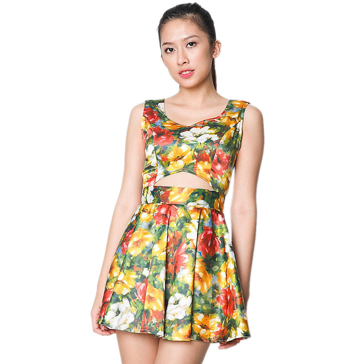 Đầm Không Tay Tùng Xòe Cut Out Trước Labelle DC1 - Dạ Quang