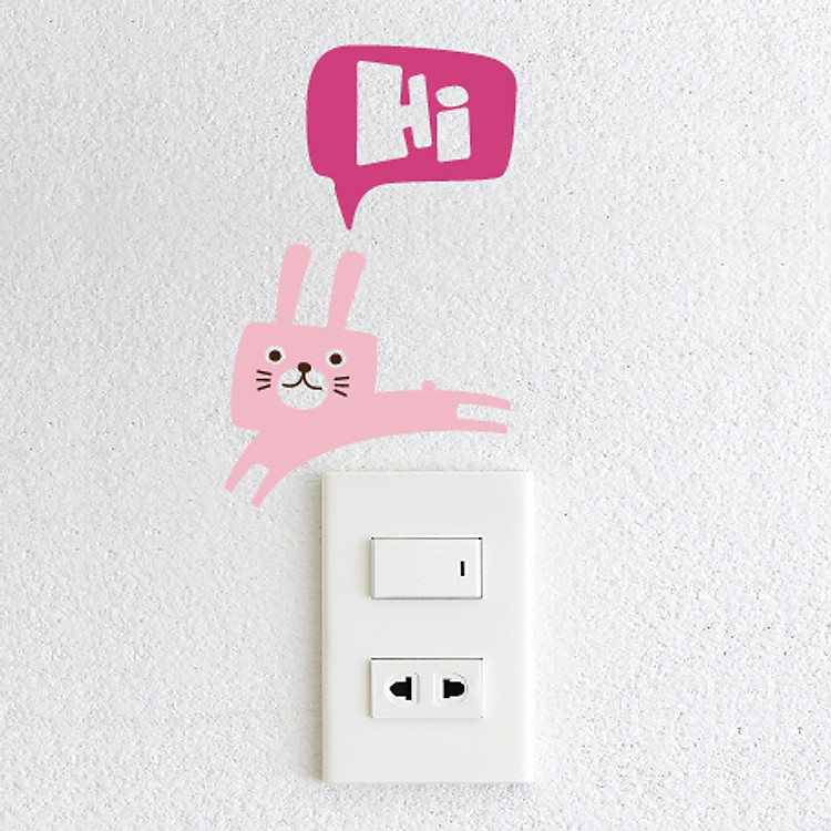 Decal Trang Trí Ổ Cắm Điện NineWall Hi Rabbit DE011a