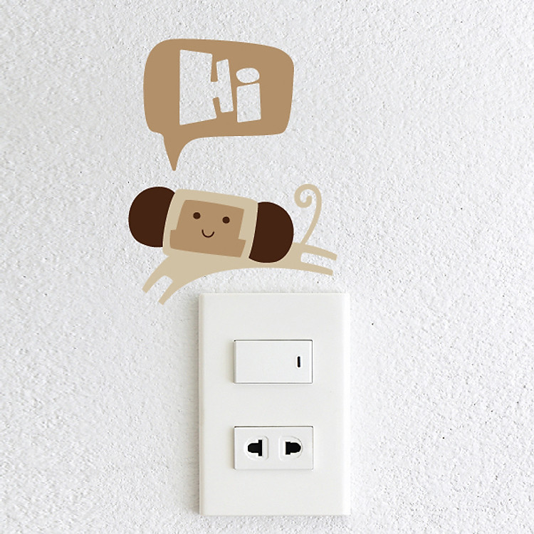 Decal Trang Trí Ổ Cắm Điện NineWall Hi Monkey DE011b
