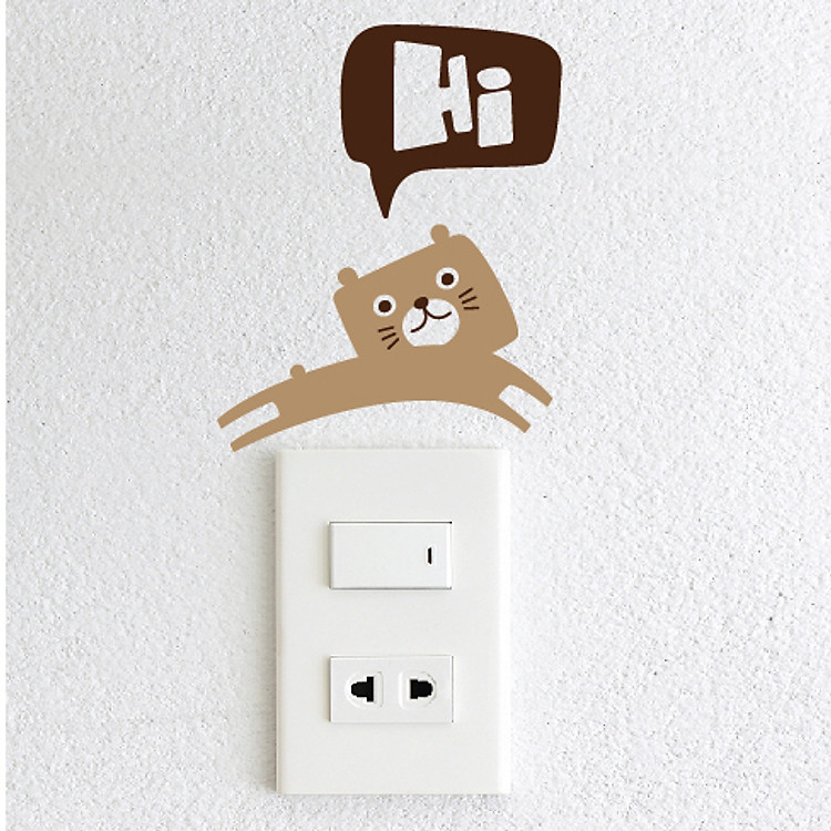 Decal Trang Trí Ổ Cắm Điện NineWall Hi Dog DE011c