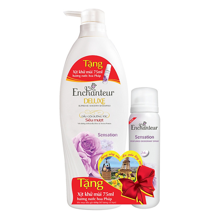 Dầu Gội Dưỡng Tóc Siêu Mượt Enchanteur Sensation Chai 650g - Tặng Xịt khử mùi Enchanteur Sentation 75ml