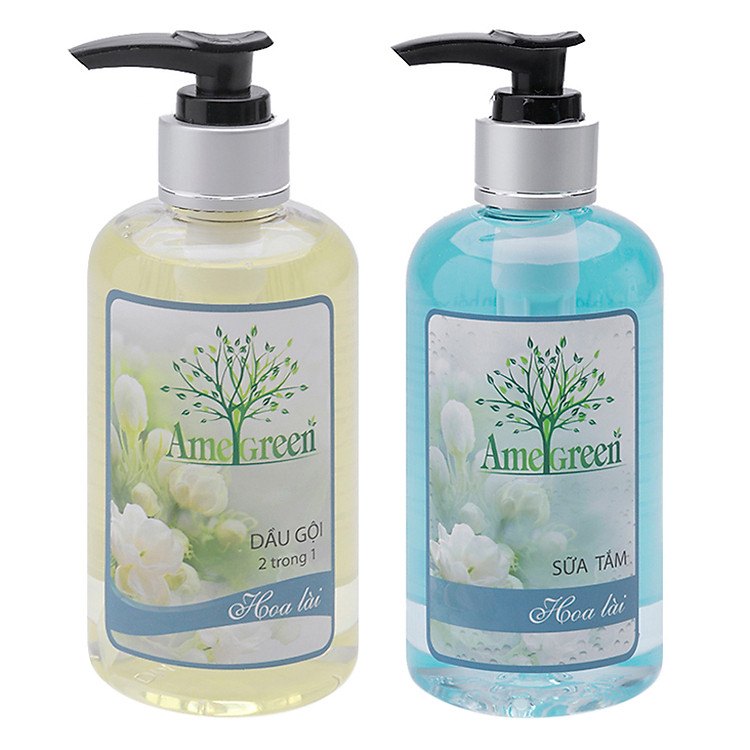 Combo Bộ Sản Phẩm Ame Green: Dầu Gội Tinh Dầu Hoa Lài 250ml + Sữa Tắm Tinh Dầu Hoa Lài 250ml