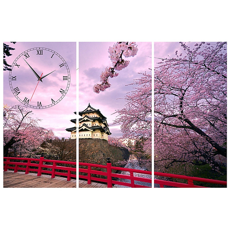 Tranh Đồng Hồ Vicdecor DHT0202 Hoa Đào Nhật Bản