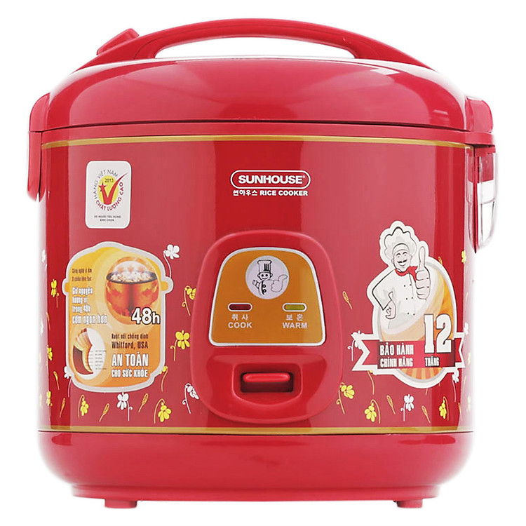 Nồi Cơm Điện Nắp Gài Sunhouse DNC18SH18M - 1.8L (Đỏ Cam) - Hàng chính hãng