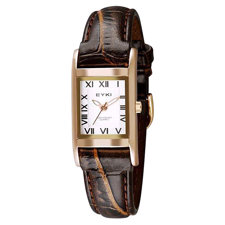 Đồng Hồ Nữ Dây Da Eyki EET8116L (18 x 24 mm) - Nâu Mặt Trắng