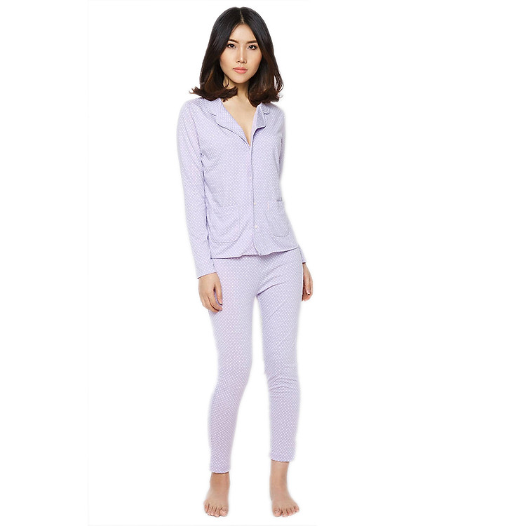 Đồ Bộ Pyjama Labelle DP2 - Tím Chấm Bi Trắng