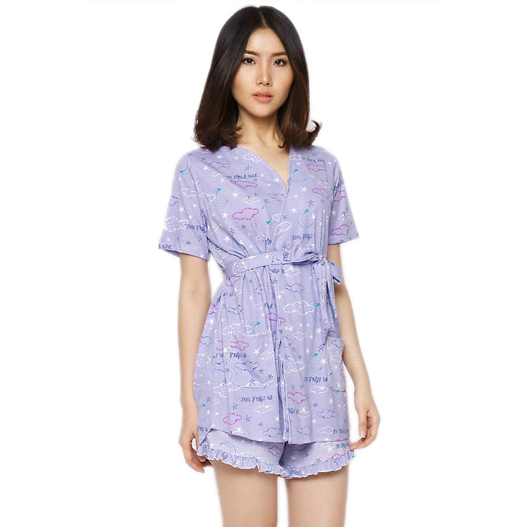 Đồ Bộ Thắt Lưng Quần Short Labelle DP4 - Tím Họa Tiết