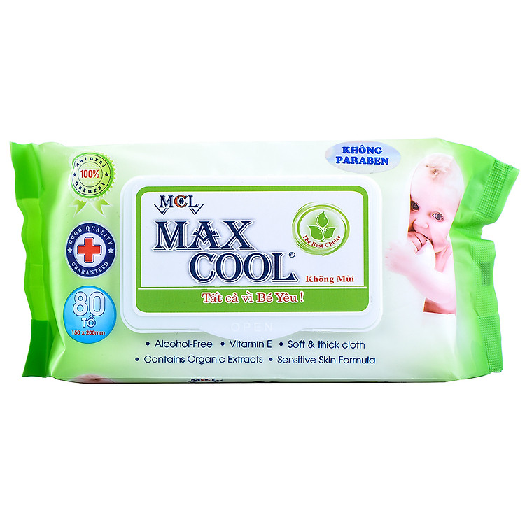 Khăn Ướt Cao Cấp MaxCool Không Hương Màu Xanh Lá 80 Tờ