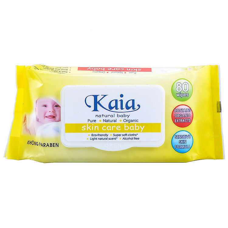 Khăn Ướt Cao Cấp Kaia Hương Nha Đam Màu Vàng 80 Tờ