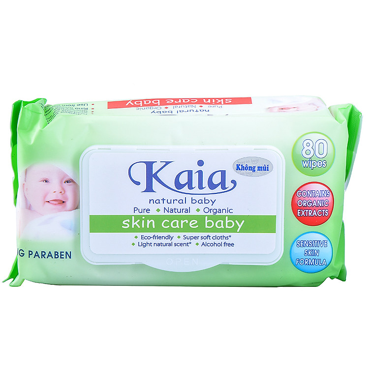 Khăn Ướt Cao Cấp Kaia Không Hương Màu Xanh Lá 80 Tờ
