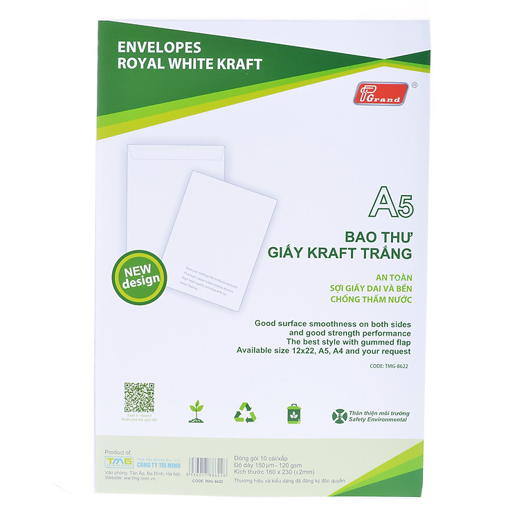 Bao Thư Trắng Grand A5 (10 cái)