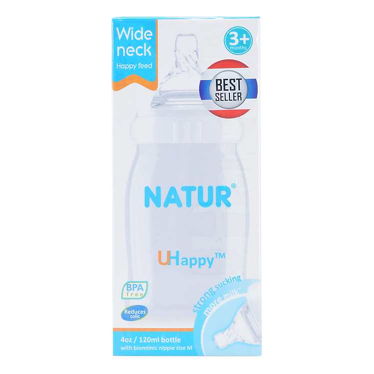 Bình Sữa Natur Uhappy Cổ Rộng 4oz (120ml)