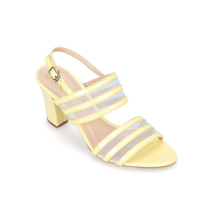 Giày Sandal Cao Gót Đế Vuông Quai Ngang Lưới 7cm Everyday Is Sunday DV06 - Vàng