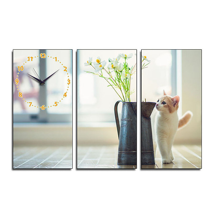 Tranh Đồng Hồ Suemall DV140301 - Con Mèo Và Chiếc Bình