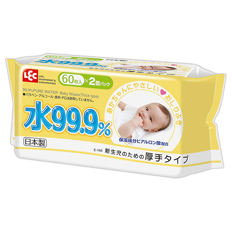 Giấy Ướt Nước Tinh Khiết 99.9% LEC E168 (60 Tờ x 2 Gói)