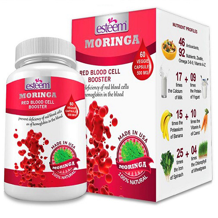 Thực Phẩm Chức Năng Hỗ Trợ Phòng Chống Thiếu Máu Esteem Moringa ( Hộp 60 Viên )