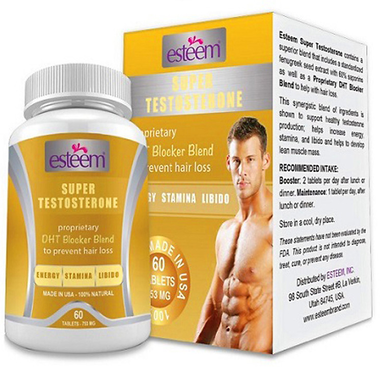 Thực Phẩm Chức Năng Hỗ Trợ Làm Chậm Quá Trình Mãn Dục Ở Nam Giới Và Giúp Mọc Tóc Esteem Super Testosterone (Hộp 60 Viên)