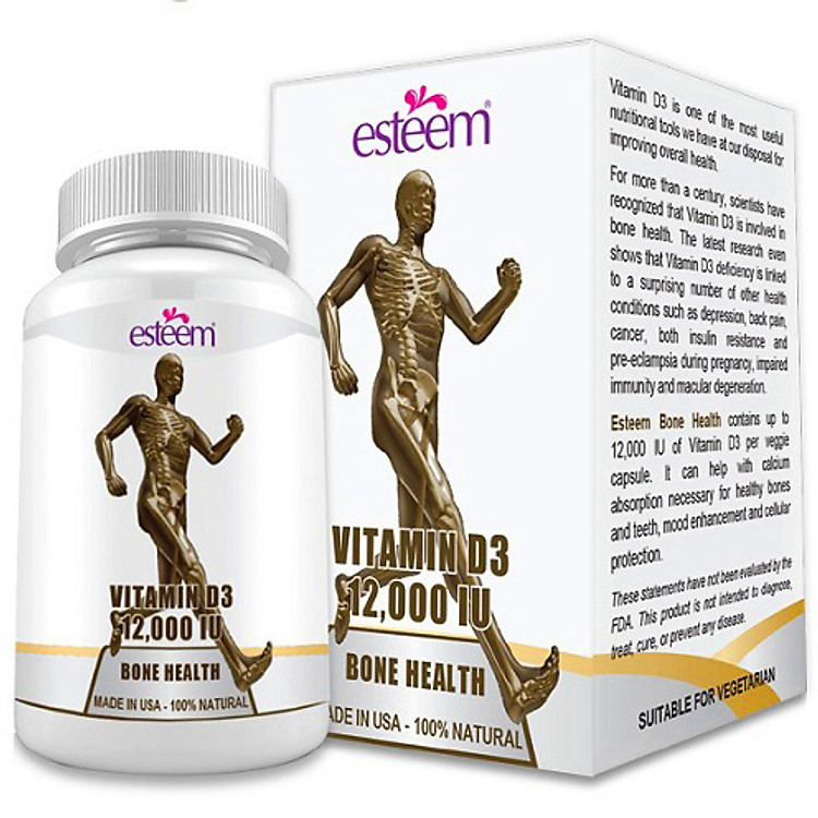 Thực Phẩm Chức Năng Hỗ Trợ Giúp Xương Chắc Khỏe Esteem Esteem Vitamin D3 12000 UI (Hộp 60 Viên)