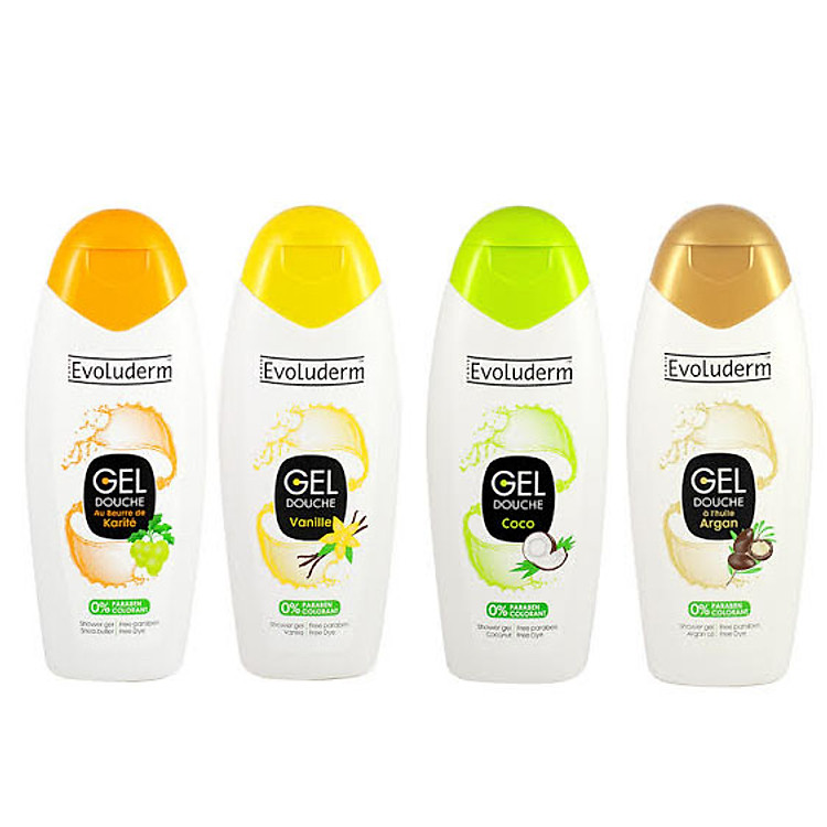 Combo 4 Sữa Tắm Trắng Sáng, Mịn Da Evoluderm Gồm: Argan - Dừa - Karite - Vani
