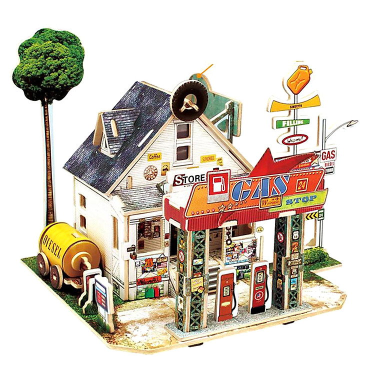 Mô Hình Gỗ 3D Robotime - American Gas Station F137