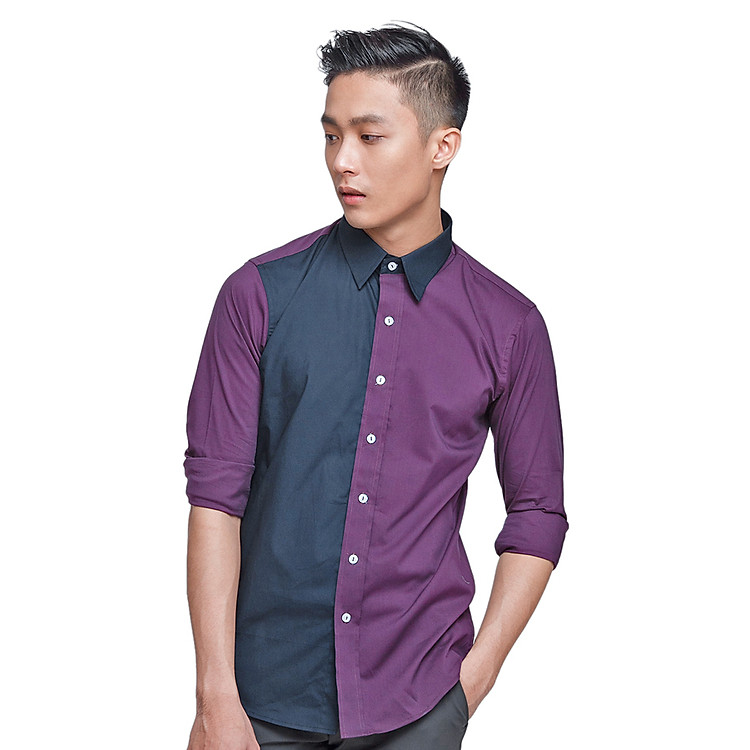 Áo Sơ Mi Nam F2 Fashion F2-SHM-D-47 - Đen Phối Tím