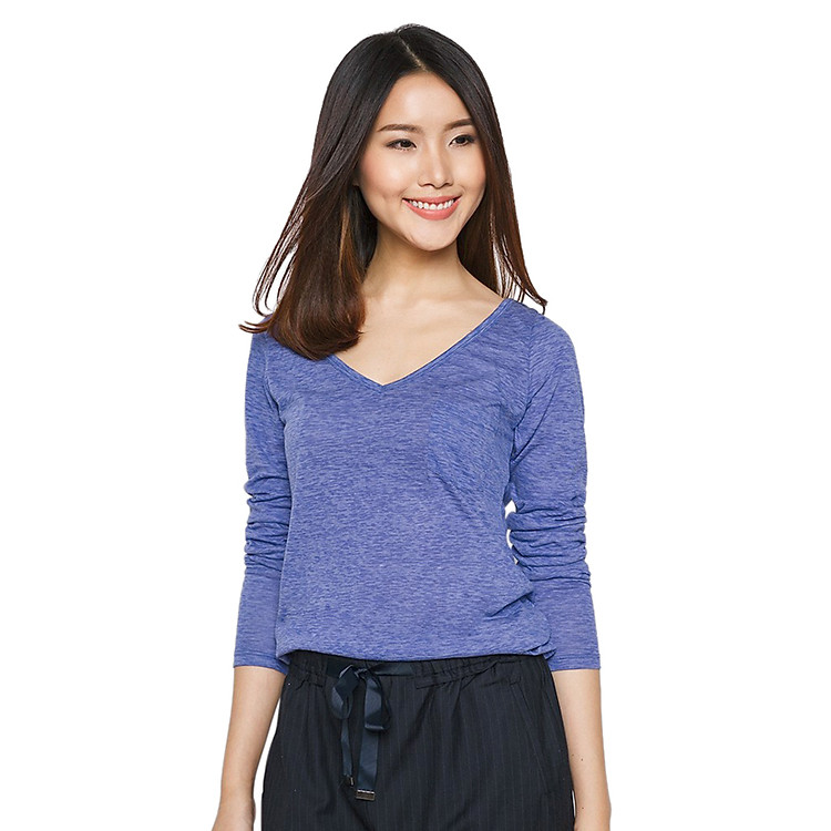 Áo Thun Nữ Tay Dài Túi Ngực Jazzy FA94 - Tím