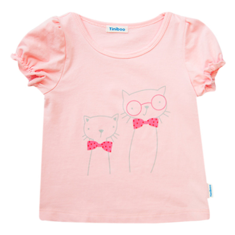 Áo Thun Tay Ngắn In Hình Mèo Tiniboo - Hồng