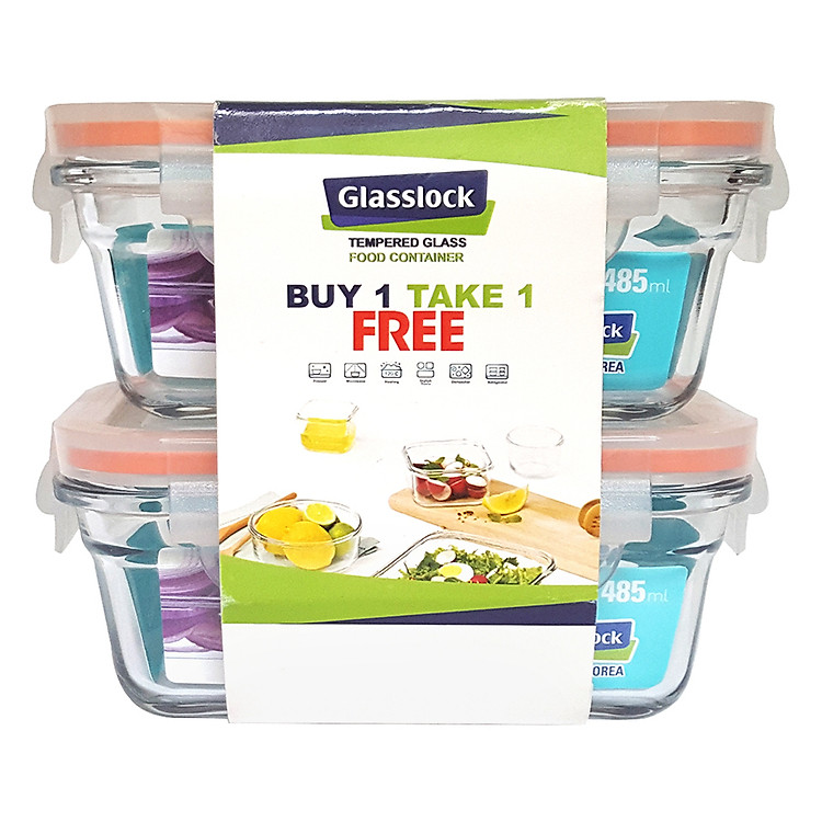 Bộ 02 Hộp Thủy Tinh Glasslock Hình Chữ Nhật GL1816 (390ml x 2)