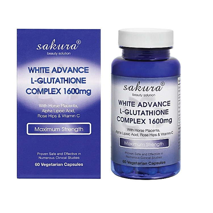 Thực Phẩm Chức Năng Hỗ Trợ Trắng Da Chống Lão Hóa Sakura White Advance L- Glutathione Complex 1600mg USA (60 Viên)