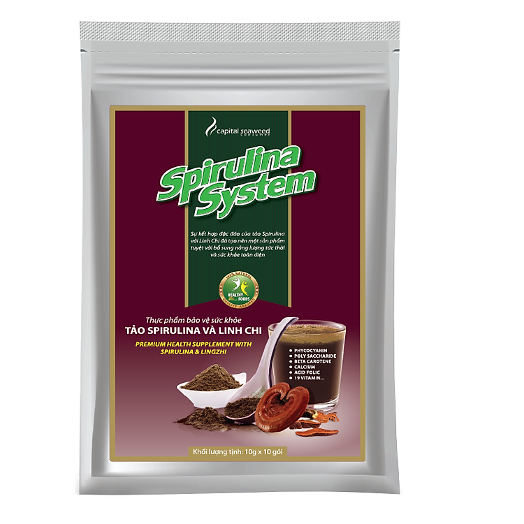 Thực Phẩm Chức Năng Bảo Vệ Sức Khỏe Tảo Spirulina Và Linh Chi Spirulina System - SCN_4 (Gói 100g)