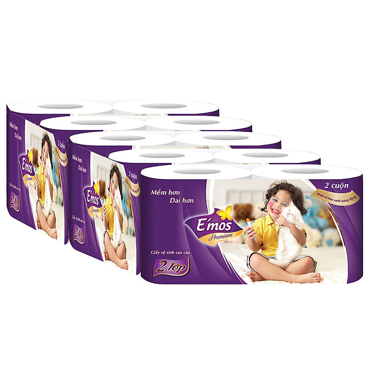 Giấy Vệ Sinh E'Mos Premium Tím 2 Lớp (Lốc 10 Cuộn)