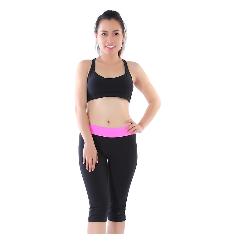 Bộ Đồ Tập Thể Thao Monica GY 2002 Đan Dây Lưng - Đen Phối Hồng