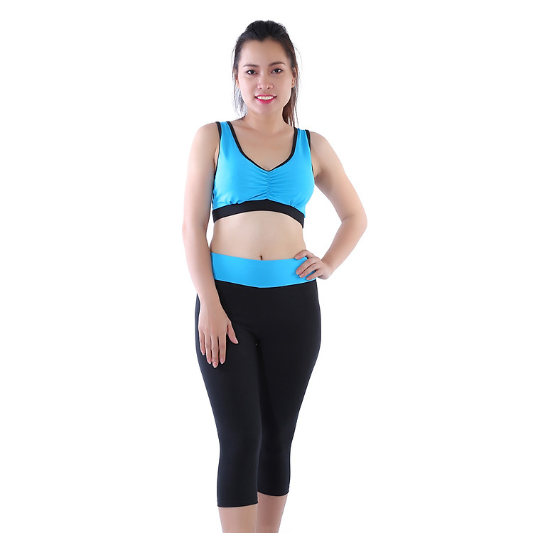 Bộ Đồ Tập Thể Thao Áo Nhún Ngực Monica GY 2003 - Xanh Phối Đen