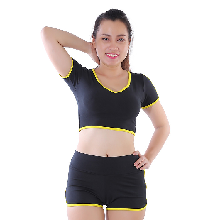 Bộ Đồ Tập Thể Thao Áo Croptop Monica GY 2005 - Đen Viền Vàng