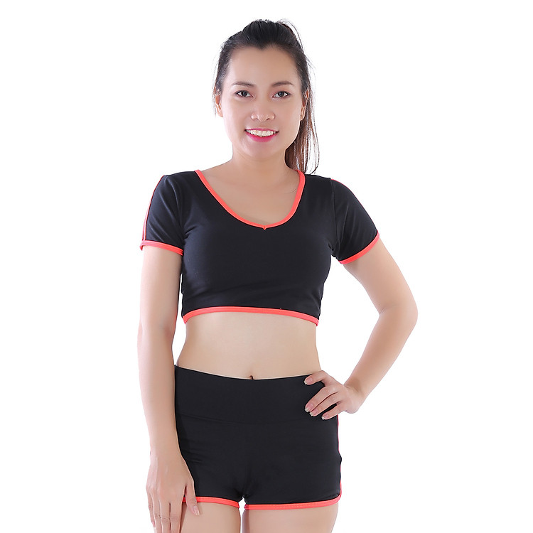 Bộ Đồ Tập Thể Thao Áo Croptop Monica GY 2006 - Đen Viền Cam