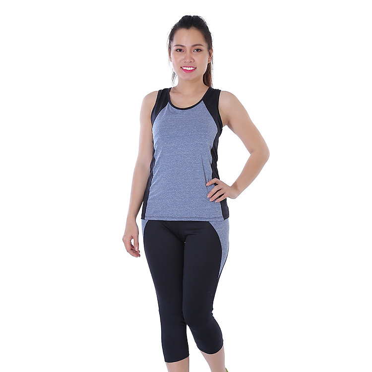 Bộ Đồ Tập Thể Thao Sát Nách Monica GY 2012 - Xám Phối Đen