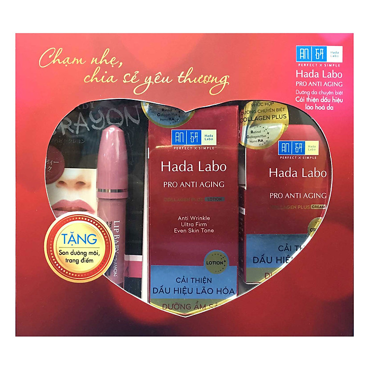Bộ Dung Dịch 100ml + Kem Dưỡng Ẩm Hada Labo Pro Anti Aging 50g ( Tặng son dưỡng môi, trang điểm)