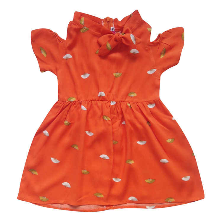 Đầm Xòe Khoét Vai Bé Gái Cuckeo HC 499 Họa Tiết Rẽ Quạt - Cam