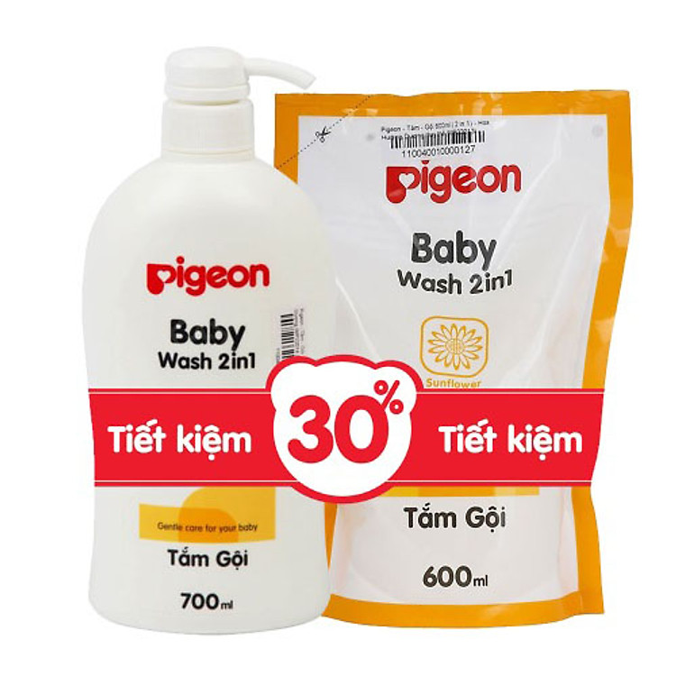 Combo Tắm Gội Pigeon Hoa Hướng Dương Chai 700ml Và Túi 600ml
