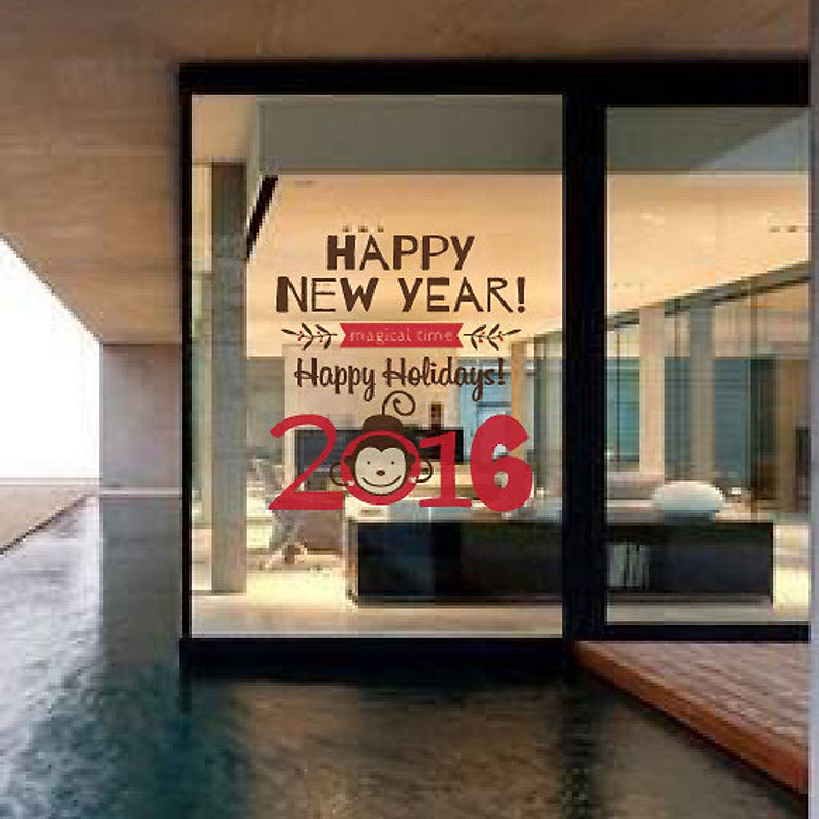 Decal Dán Tường NineWall Happy New Year Monkey HT017