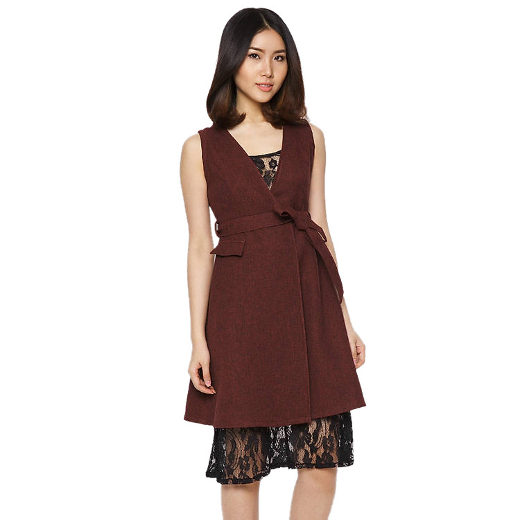 Set Đầm Gile Vest Áo Lót Ren Labelle D191 - Đỏ Đen