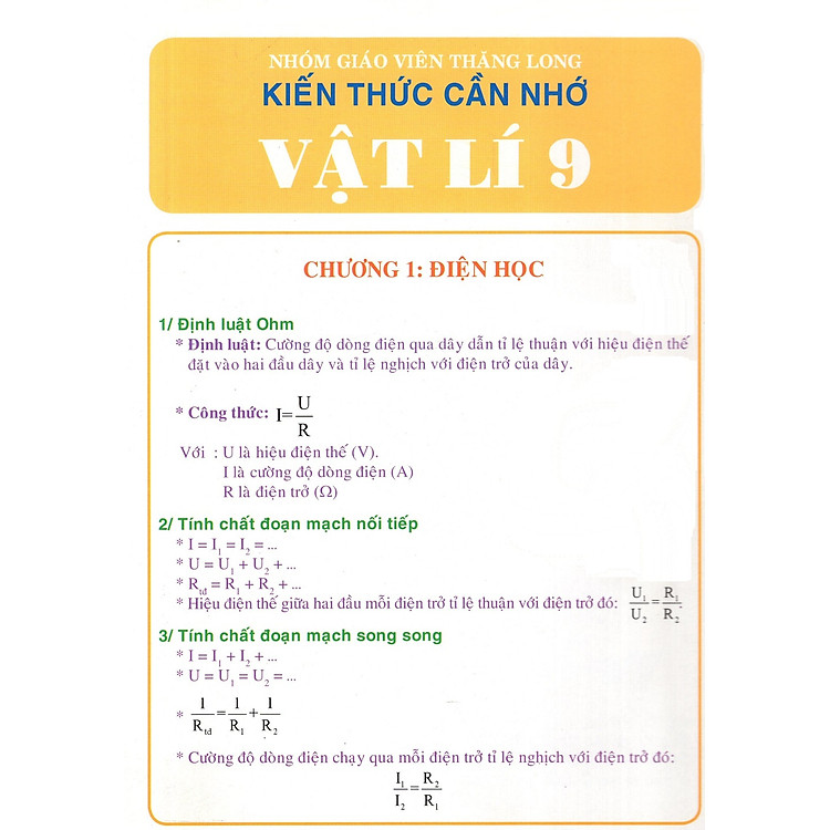 Sách Tài Liệu Kiến Thức Cần Nhớ Vật Lí Lớp 9
