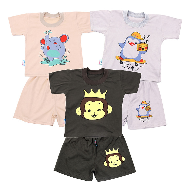 Combo 3 Bộ Tay Ngắn Bo 3 Màu Đậm Mihababy BN18