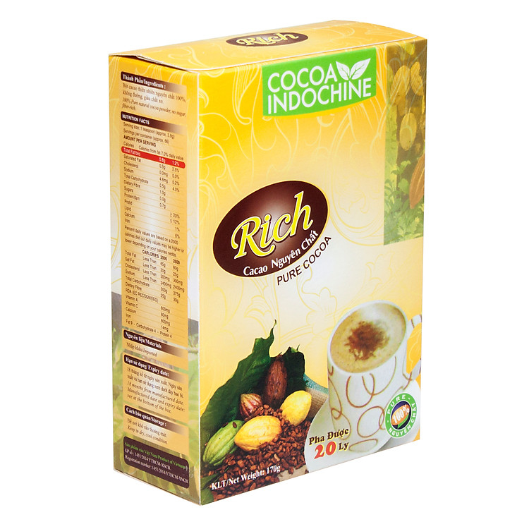 Bột Cacao Hòa Tan Nguyên Chất Rich Cocoa Indochine (Hộp 170g)