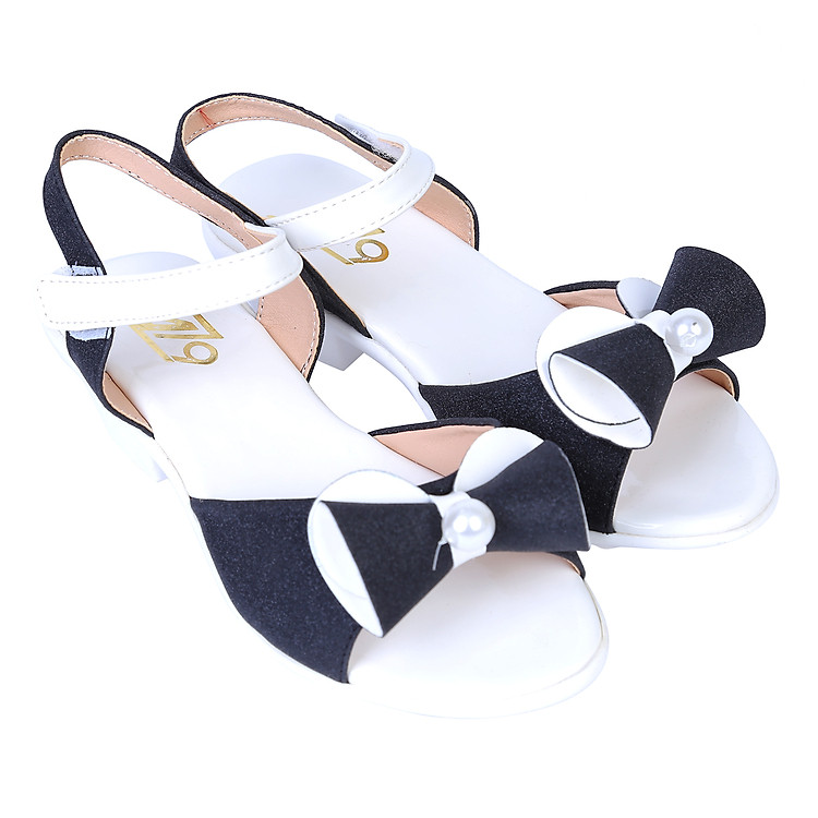 Sandal Bé Gái Đính Nơ AZ79 HQS516N-A2 – Đen Phối Trắng