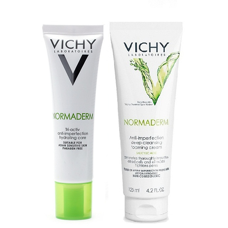 Combo Kem Ngày Giảm Mụn, Bóng Dầu Vichy Normaderm 30ml + Sữa Rửa Mặt Ngăn Ngừa Mụn, Se Lỗ Chân Lông Vichy 125ml