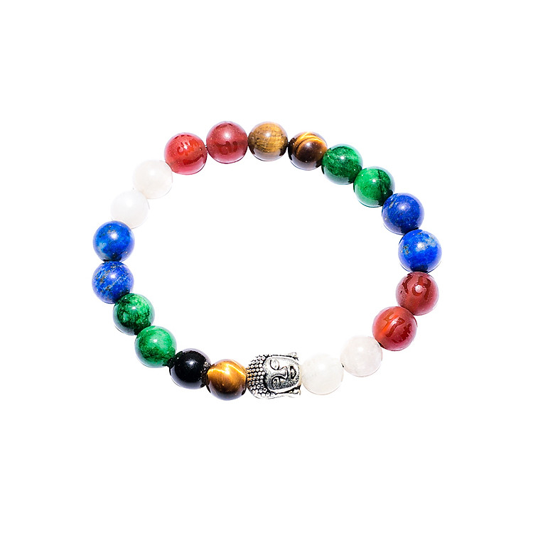 Vòng Tay Đá Thạch Anh Nhiều Màu Charm Phật Bạc VD17047 (8mm)