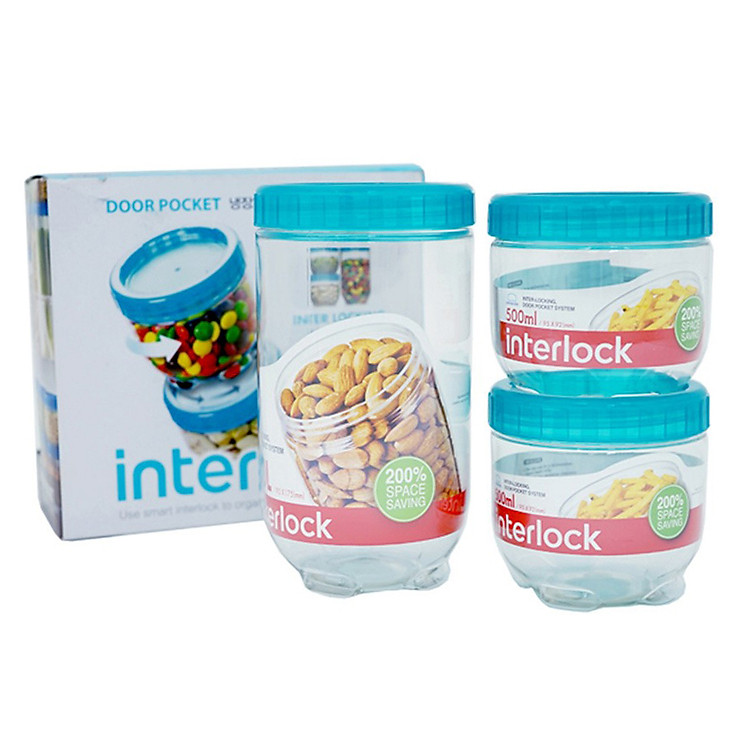 Bộ 3 Hộp Interlock Lock&Lock INL301S1 (1.0L - 500ml x 2)