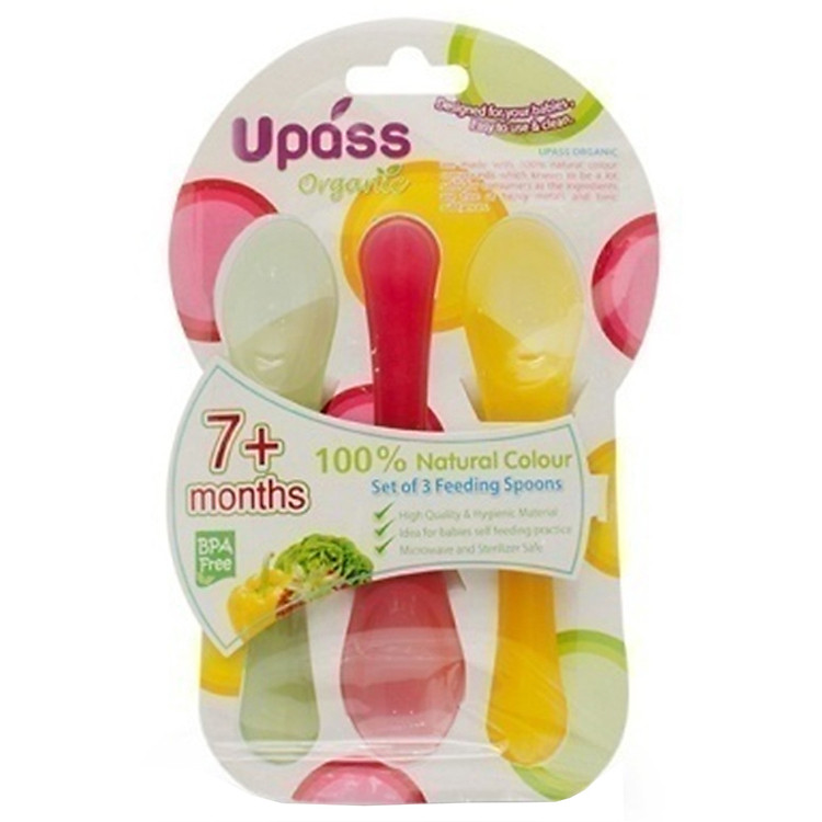 Bộ 3 Thìa Ăn Dặm Hữu Cơ Upass UP3174O3 - Màu Lá, Hồng, Vàng